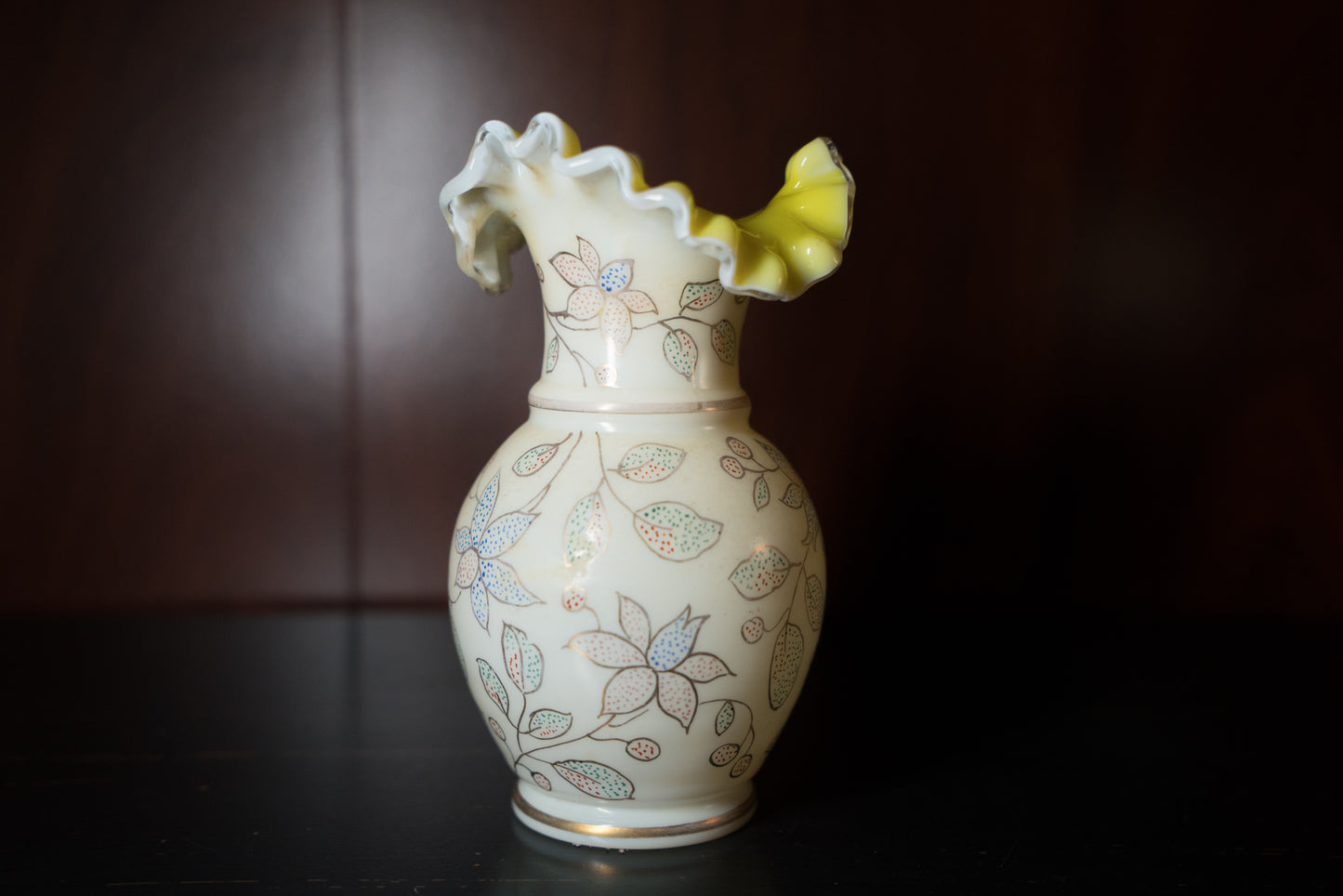 Steven & Williams Handpainted Victorian Ruffled Vase Cadmium