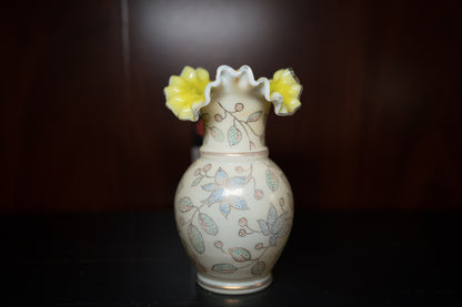 Steven & Williams Handpainted Victorian Ruffled Vase Cadmium