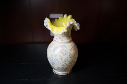 Steven & Williams Handpainted Victorian Ruffled Vase Cadmium