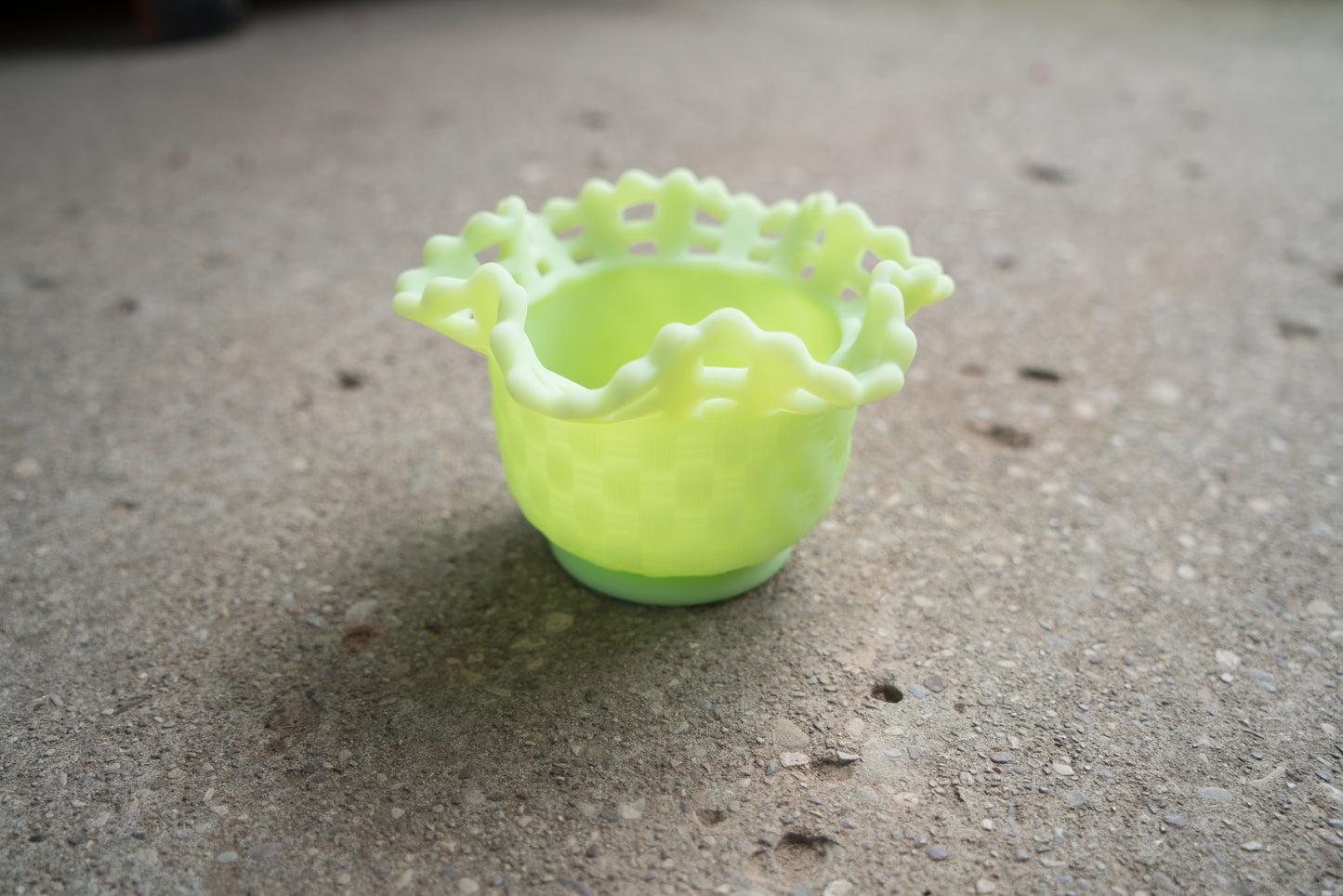 Antique Fenton Custard Glass Basket - Uranium Vaseline Glass - Vintage Art Glass