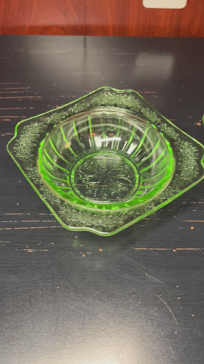 Vintage Uranium Glass Berry Dishes Set of 2 - Jeannette Glass Adam Pattern