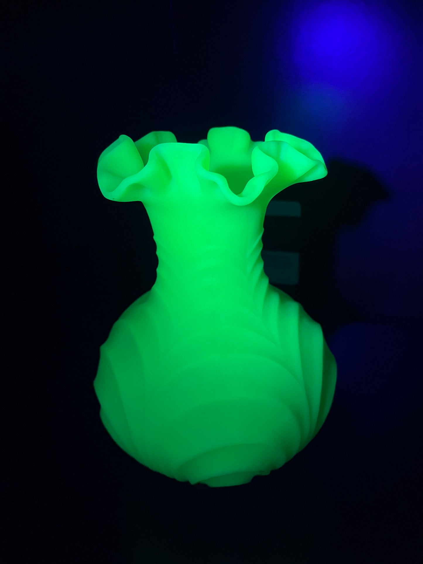 Fenton Custard Satin Glass Drapery Vase - Glows Under UV Light - 8 Inches