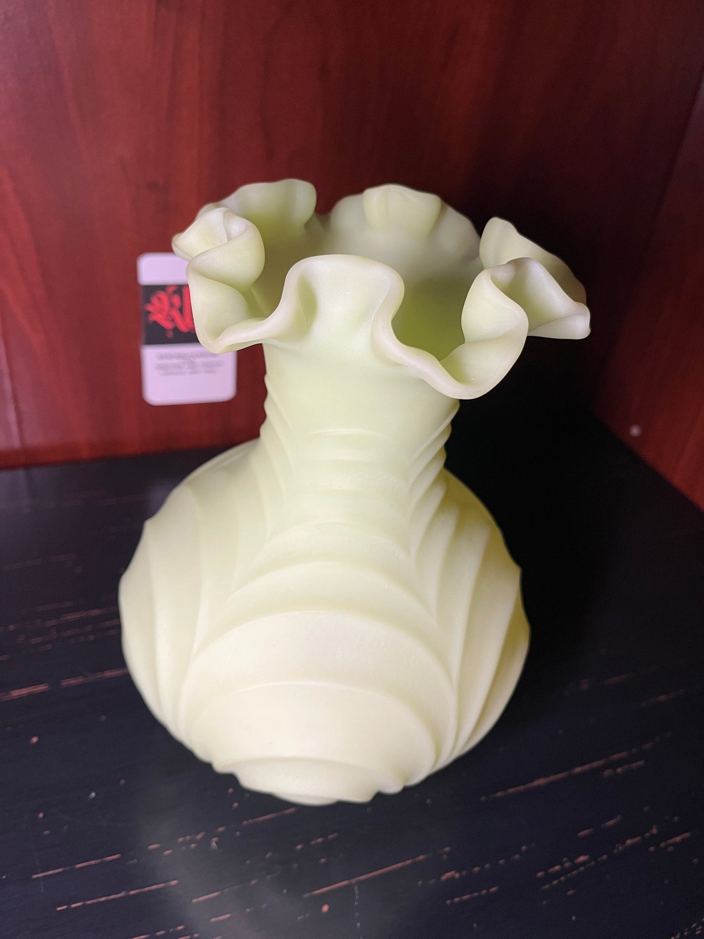 Fenton Custard Satin Glass Drapery Vase - Glows Under UV Light - 8 Inches