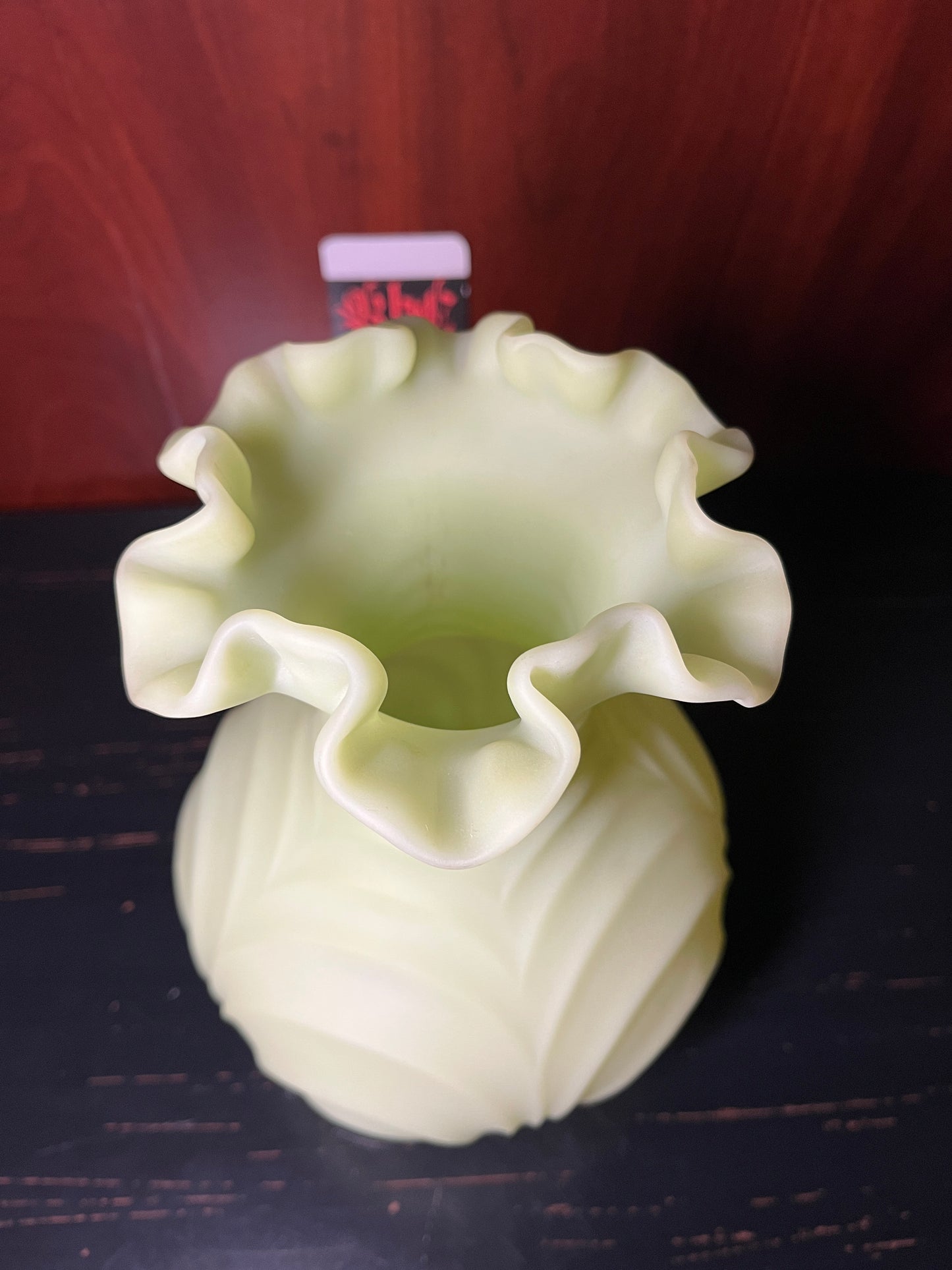 Fenton Custard Satin Glass Drapery Vase - Glows Under UV Light - 8 Inches