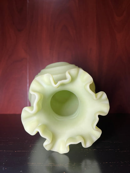 Fenton Custard Satin Glass Drapery Vase - Glows Under UV Light - 8 Inches